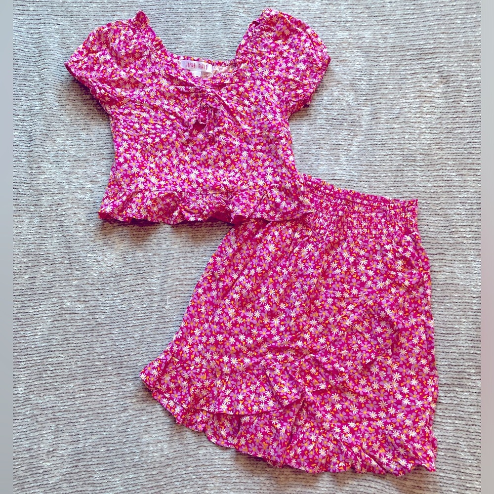 Japna Girls Floral Skort And Peasant‎ Top Set Size 8 Pink Cottagecore